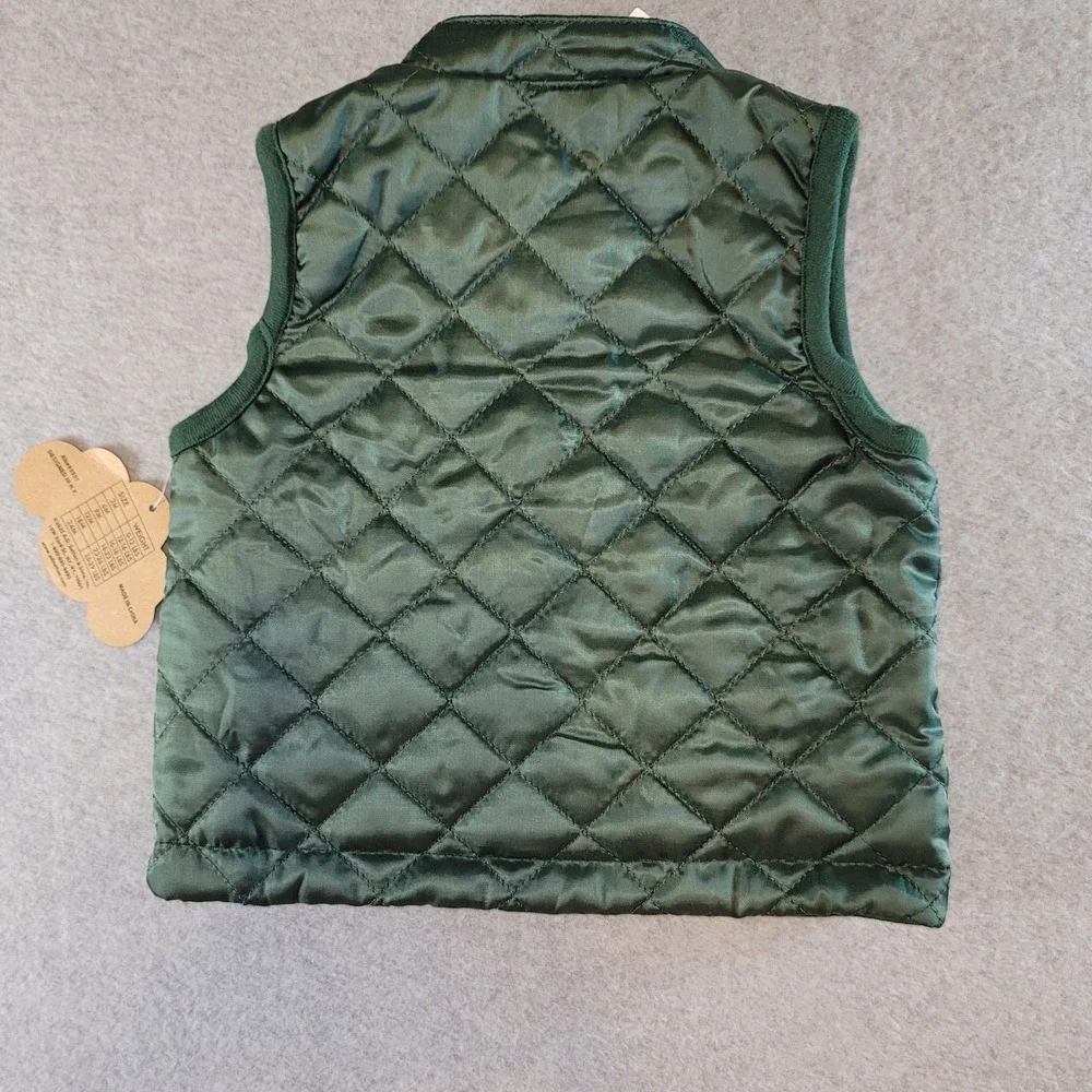 Baby Essentials Hunter Green Quilted Puffer Vest Infant 12M Snap Front Outerwear